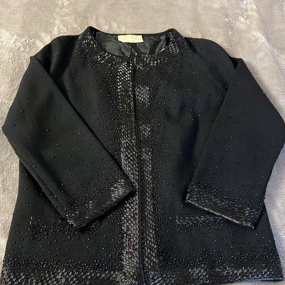 Vintage Black Wool Embellished Open Front Cardigan Jacket Long Sleeve Si… - Picture 2 of 13